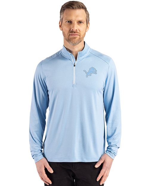 Detroit Lions Mono Cutter & Buck Coastline Epic Comfort Recycled Mens Quarter Zip Atlas Light Blue Front