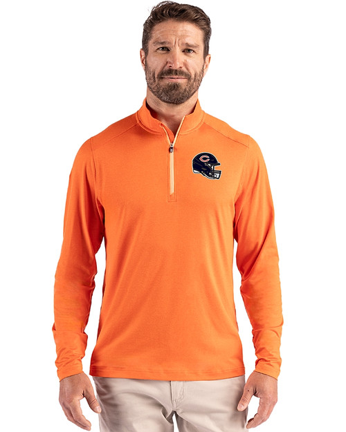 Chicago Bears NFL Helmet Cutter & Buck Coastline Epic Comfort Recycled Mens Quarter Zip College Orange Front