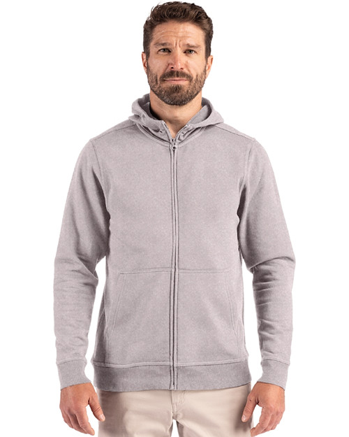 Clique Drive Recycled Mens Full Zip Hooded Sweatshirt Grey Melange Front