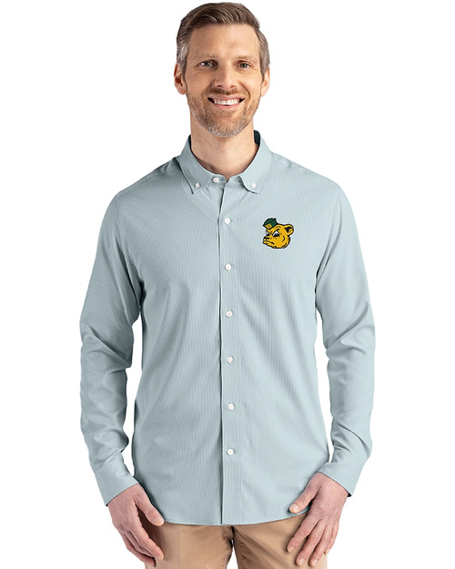 Baylor Sailor Bear College Vault Cutter & Buck Skyline Epic Confidence Recycled Pinstripe Mens Big & Tall Long Sleeve Dress Shirt Hunter/White Front