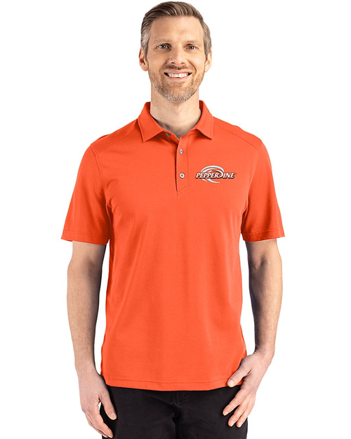 Pepperdine Waves Cutter & Buck Advantage Refresh Epic Confidence Recycled Mens Tri-Blend Pique Polo College Orange Front