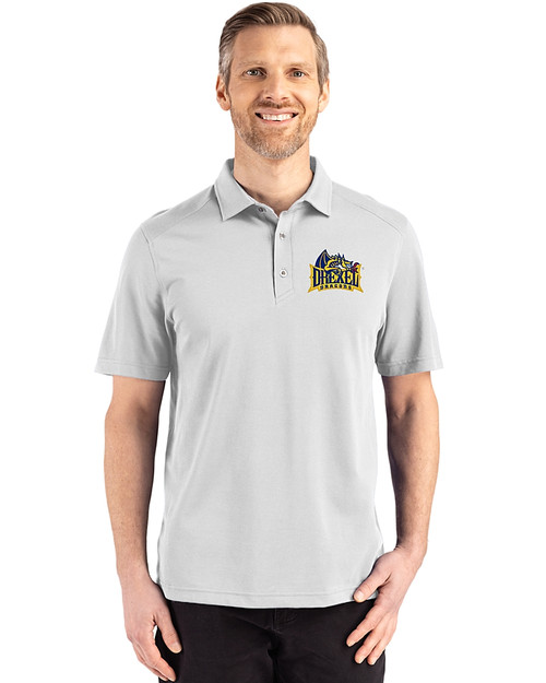 Drexel Dragons Cutter & Buck Advantage Refresh Epic Confidence Recycled Mens Tri-Blend Pique Polo CONCRETE Front