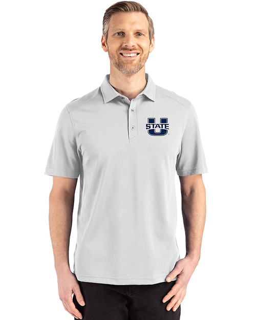 Utah State Aggies Cutter & Buck Advantage Refresh Epic Confidence Recycled Mens Tri-Blend Pique Polo CONCRETE Front