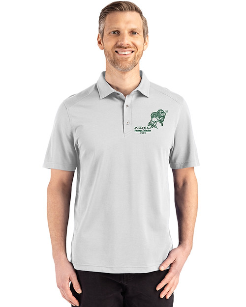 NDSU Bison Vintage Cutter & Buck Advantage Refresh Recycled Cotton-Blend Pique Mens Polo CONCRETE Front