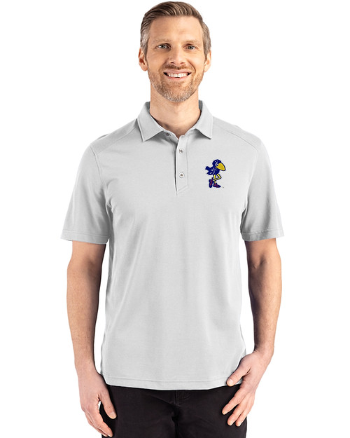 Kansas Jayhawks College Vault Cutter & Buck Advantage Refresh Epic Confidence Recycled Mens Tri-Blend Pique Polo CONCRETE Front