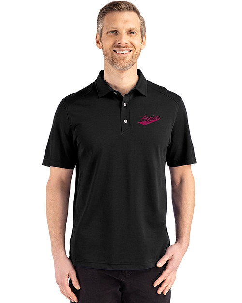 New Mexico State Aggies College Vault Cutter & Buck Advantage Refresh Recycled Cotton-Blend Pique Mens Polo Black Front