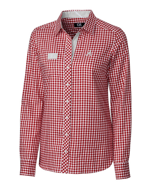 Alabama Crimson Tide Cutter & Buck Womens Long Sleeve League Gingham Shirt CDR_MANN_HG 