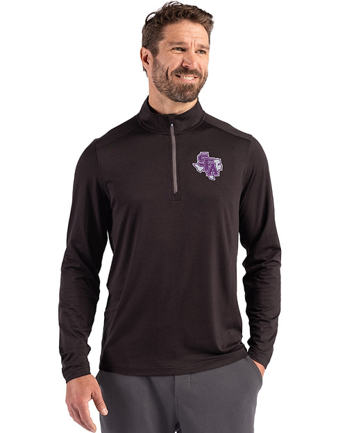 Stephen F Austin Lumberjacks Cutter & Buck Coastline Epic Comfort Recycled Mens Quarter Zip Black Front