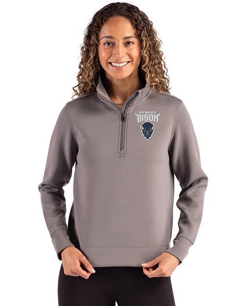 Howard Bison Cutter & Buck Roam Epic Versatility Recycled Womens Quarter Zip Pullover Elemental Grey Front