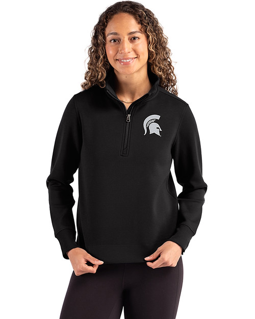 Michigan State Spartans Cutter & Buck Roam Epic Versatility Recycled Womens Quarter Zip Pullover Black Front