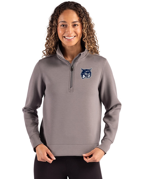 New Hampshire Wildcats College Vault Cutter & Buck Roam Epic Versatility Recycled Womens Quarter Zip Pullover Elemental Grey Front