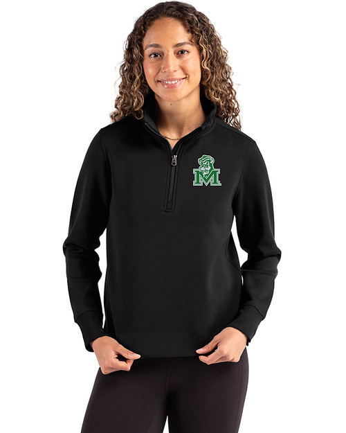 Marshall Thundering Herd College Vault Cutter & Buck Roam Epic Versatility Recycled Womens Quarter Zip Pullover Black Front