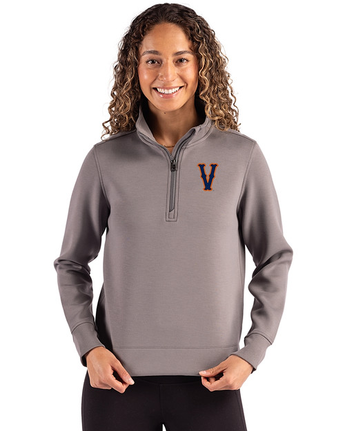 Virginia Hoos College Vault Cutter & Buck Roam Epic Versatility Recycled Womens Quarter Zip Pullover Elemental Grey Front