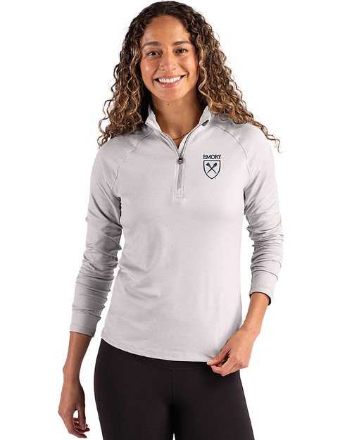 Emory Eagles Cutter & Buck Coastline Epic Comfort Recycled Women’s Quarter Zip CONCRETE Front