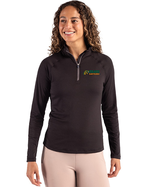 Florida A&M Rattlers Cutter & Buck Coastline Epic Comfort Recycled Women’s Quarter Zip Black Front