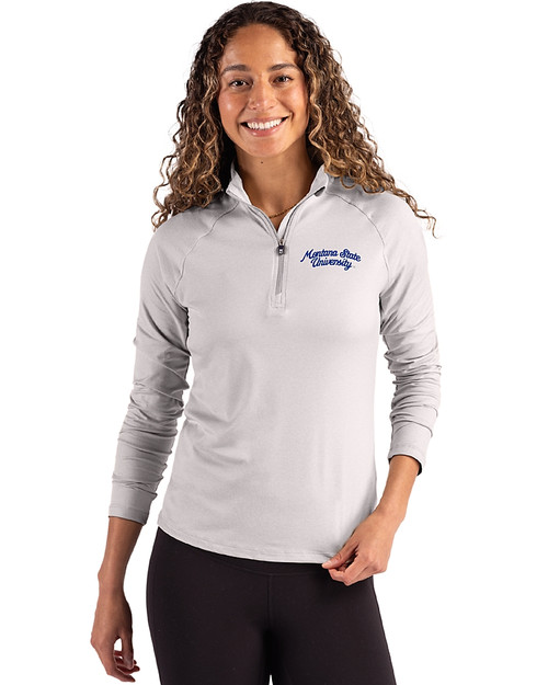 Montana State Bobcats College Vault Cutter & Buck Coastline Epic Comfort Recycled Women’s Quarter Zip CONCRETE Front