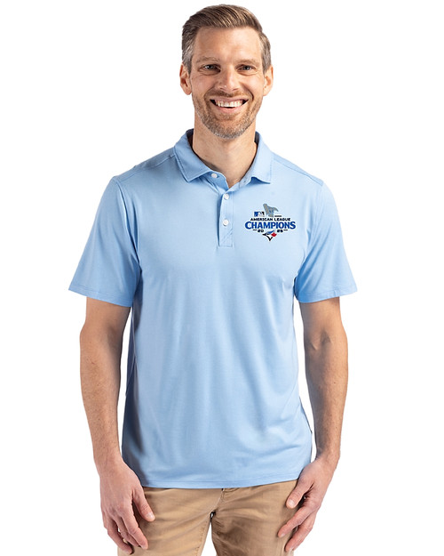 Toronto Blue Jays 2025 American League Champions Cutter & Buck Coastline Epic Comfort Recycled Mens Polo Atlas Light Blue Front