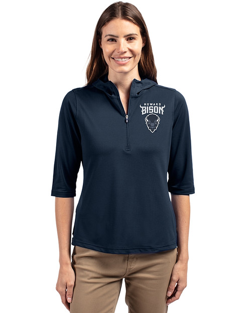 Howard Bison Cutter & Buck Virtue Eco Pique Recycled Half Zip Pullover Womens Hoodie Navy Blue Front