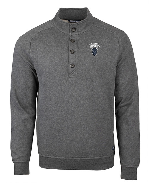 Howard Bison Cutter & Buck Saturday Cotton Blend Mens Mock Pullover Sweatshirt Charcoal Heather Mannequin