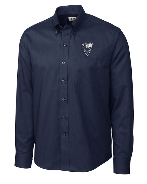 Howard Bison Cutter & Buck Epic Easy Care Nailshead Mens Long Sleeve Dress Shirt Navy Blue Mannequin