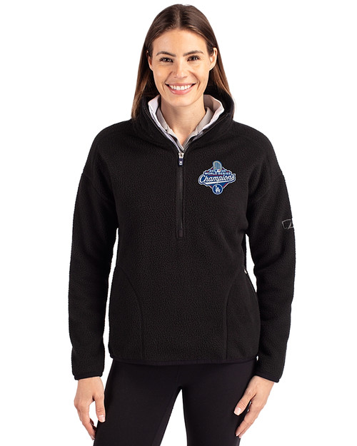 Los Angeles Dodgers 2025 World Series Champions Cutter & Buck Cascade Eco Fleece Womens Pullover Jacket Black Front