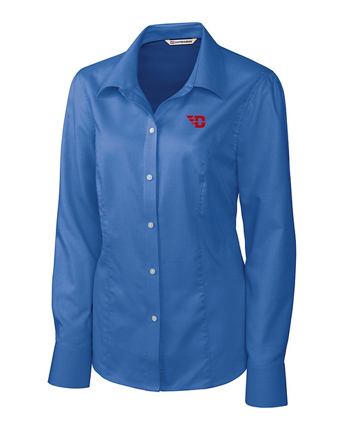 Dayton Flyers Cutter & Buck Epic Easy Care Nailshead Womens Long Sleeve Dress Shirt French Blue Mannequin
