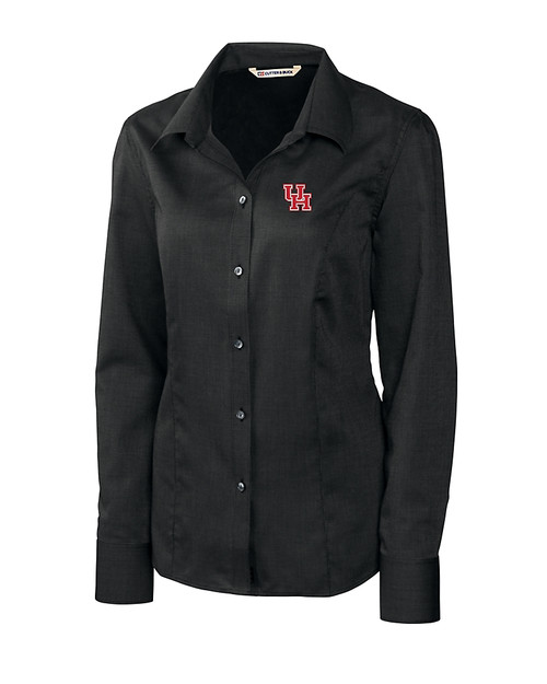 Houston Cougars Cutter & Buck Epic Easy Care Nailshead Womens Long Sleeve Dress Shirt Black Mannequin