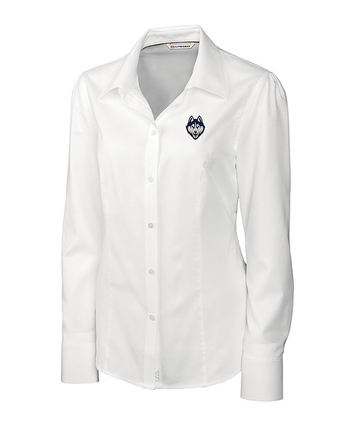 UConn Huskies - Cutter & Buck Epic Easy Care Nailshead Womens Long Sleeve Dress Shirt White Mannequin