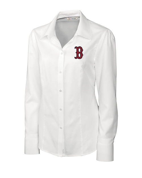 Boston Red Sox Cutter & Buck Epic Easy Care Nailshead Womens Long Sleeve Dress Shirt White Mannequin