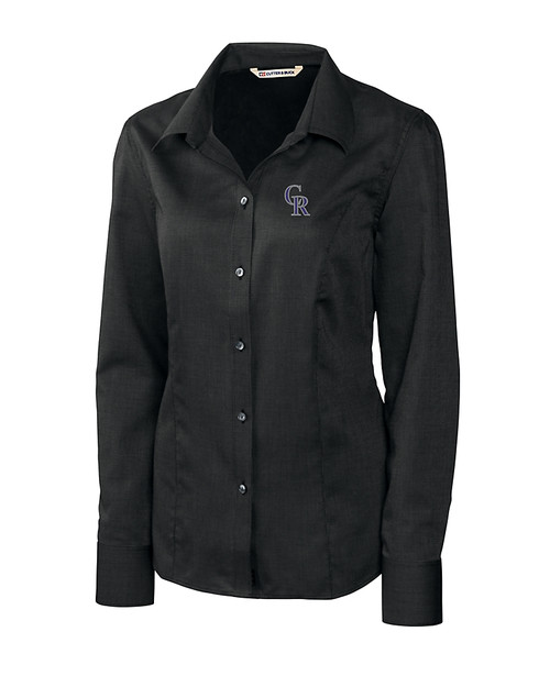 Colorado Rockies Cutter & Buck Epic Easy Care Nailshead Womens Long Sleeve Dress Shirt Black Mannequin