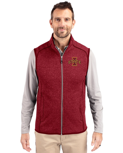 Iowa State Cyclones Cutter & Buck Mainsail Sweater-Knit Mens Full Zip Vest Cardinal Red Heather Front