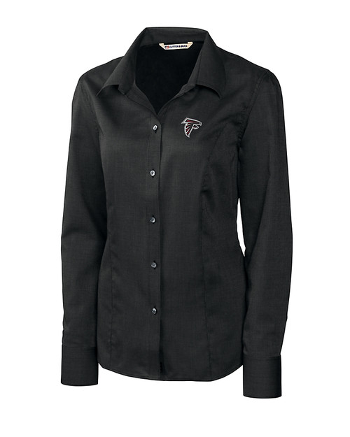 Atlanta Falcons Cutter & Buck Epic Easy Care Nailshead Womens Long Sleeve Dress Shirt Black Mannequin