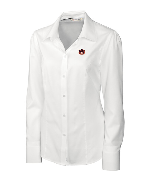 Auburn Tigers Cutter & Buck Epic Easy Care Nailshead Womens Long Sleeve Dress Shirt White Mannequin