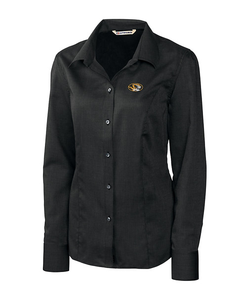 Missouri Tigers Cutter & Buck Epic Easy Care Nailshead Womens Long Sleeve Dress Shirt Black Mannequin