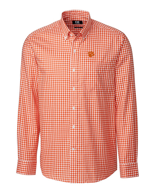 Clemson Tigers Cutter & Buck Men's L/S League Gingham College Orange Mannequin