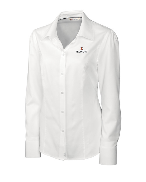 Illinois Fighting Illini Cutter & Buck Epic Easy Care Nailshead Womens Long Sleeve Dress Shirt White Mannequin