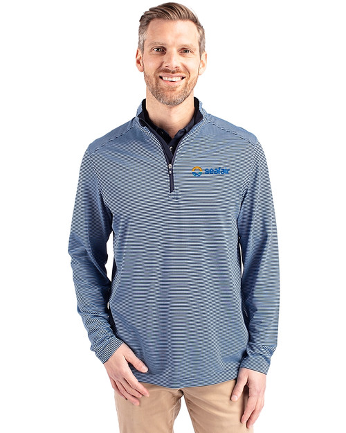Seafair 91���� Virtue Eco Pique Micro Stripe Recycled Mens Big & Tall Quarter Zip Atlas/Navy Blue Front
