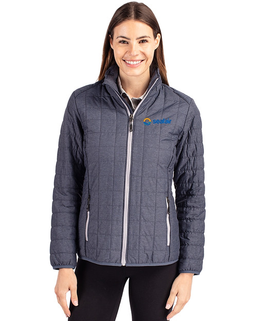 Seafair Cutter & Buck Rainier PrimaLoft®  Womens Eco Insulated Full Zip Puffer Jacket Anthracite Melange Front