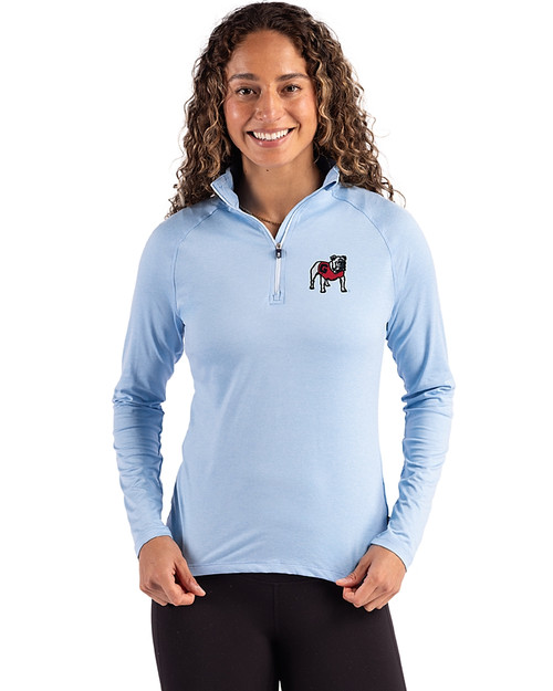 Georgia Bulldogs - Cutter & Buck Coastline Epic Comfort Recycled Women’s Quarter Zip Atlas Light Blue Front