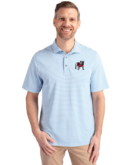 Georgia Bulldogs - Cutter & Buck Virtue Eco Pique Stripe Recycled Mens Big and Tall Polo Atlas Light Blue Front