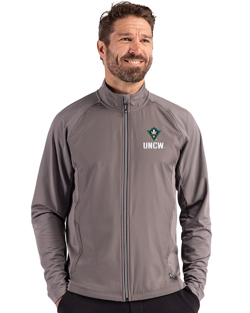 UNC Wilmington Seahawks - Cutter & Buck Adapt Recycled Soft Knit Stretch Mens Hybrid Full Zip Jacket Elemental Grey Front