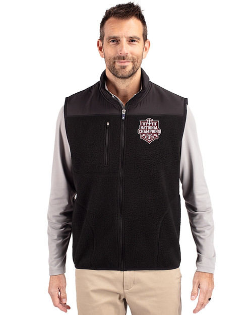 Indiana Hoosiers College Football Playoff 2025 National Champions Cutter & Buck Cascade Eco Sherpa Fleece Mens Vest Black Front