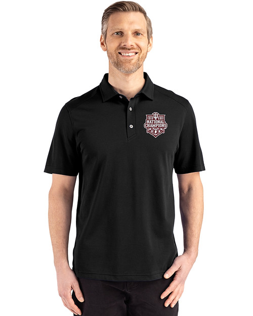 Indiana Hoosiers College Football Playoff 2025 National Champions Cutter & Buck Advantage Eco Tri-Blend Pique Mens Refresh Epic Confidence Polo Black Front