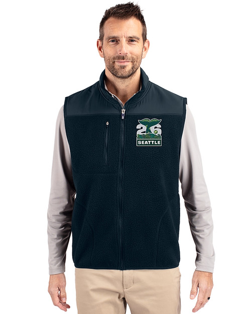 Seattle 2026 Soccer Cutter & Buck Cascade Eco Sherpa Fleece Mens Big & Tall Vest Navy Blue Front