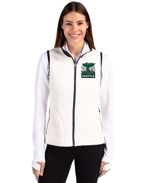 2026 Seattle FIFA World Cup - Cutter & Buck Cascade Eco Sherpa Fleece Womens Vest Shell/Navy Blue Front
