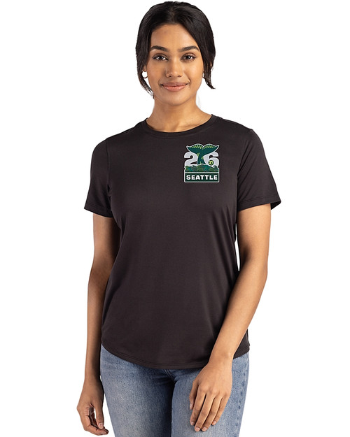 2026 Seattle FIFA World Cup Cutter & Buck Coastline Eco Epic Comfort Recycled Womens Short Sleeve Tee Black Front