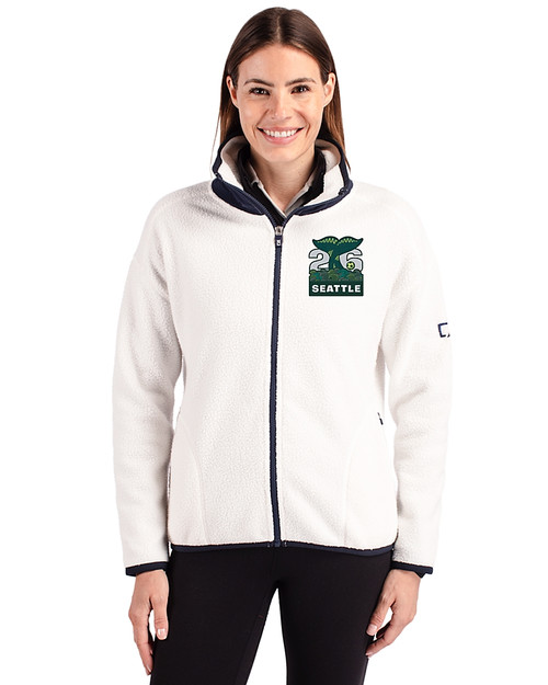 2026 Seattle FIFA World Cup - Cutter & Buck Cascade Eco Sherpa Fleece Womens Full Zip Jacket Shell/Navy Blue Front