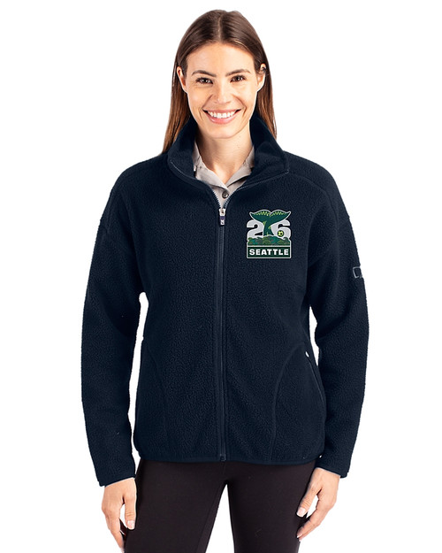 2026 Seattle FIFA World Cup Cutter & Buck Cascade Eco Sherpa Fleece Womens Full Zip Jacket Navy Blue Front