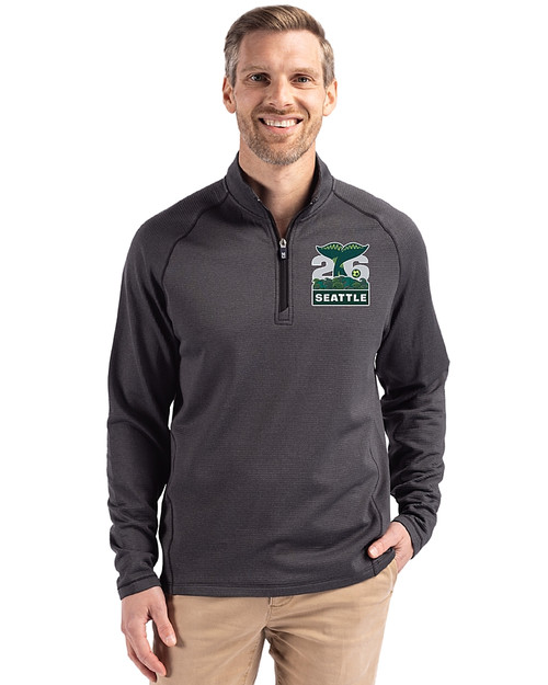 2026 Seattle FIFA World Cup Cutter & Buck Peshastin Fleece Recycled Mens Half Zip Pullover Black Heather Front