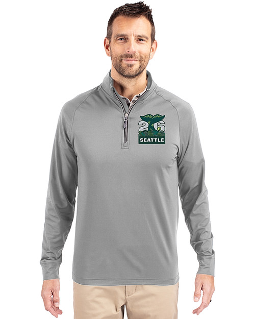 2026 Seattle FIFA World Cup - Cutter & Buck Adapt Eco Knit Stretch Recycled Mens Quarter Zip Pullover Polished Medium Gray Front